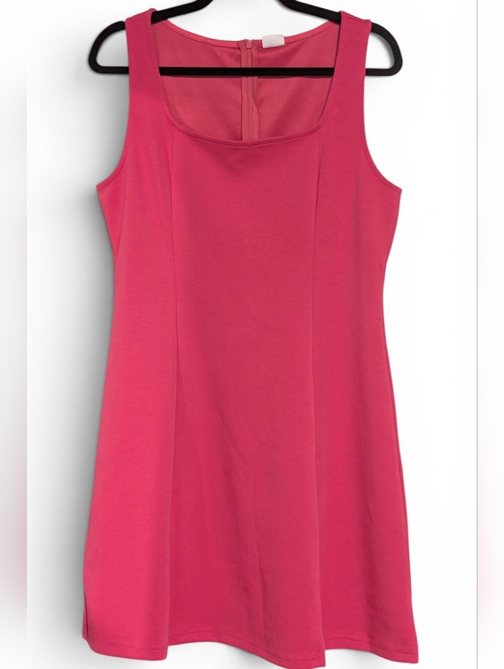 ✨ Bright Pink Square Neck Wiholl Dress Size Large  A-line Barbie Pink Mini Dress